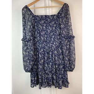 Altar'd State Women's S Blue Ditsy Floral Chiffon Babydoll Mini Dress